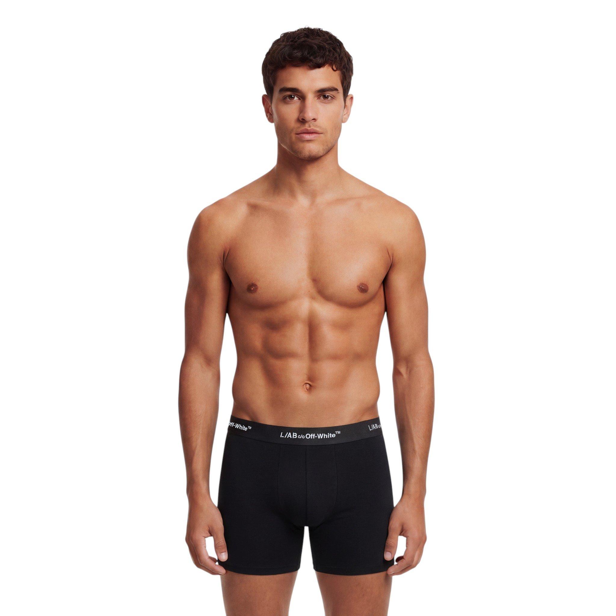 L/AB c/o Off-White Men's Horizontal Repeat 3" Trunk With Fly (3 Pack) - Black - BLACK